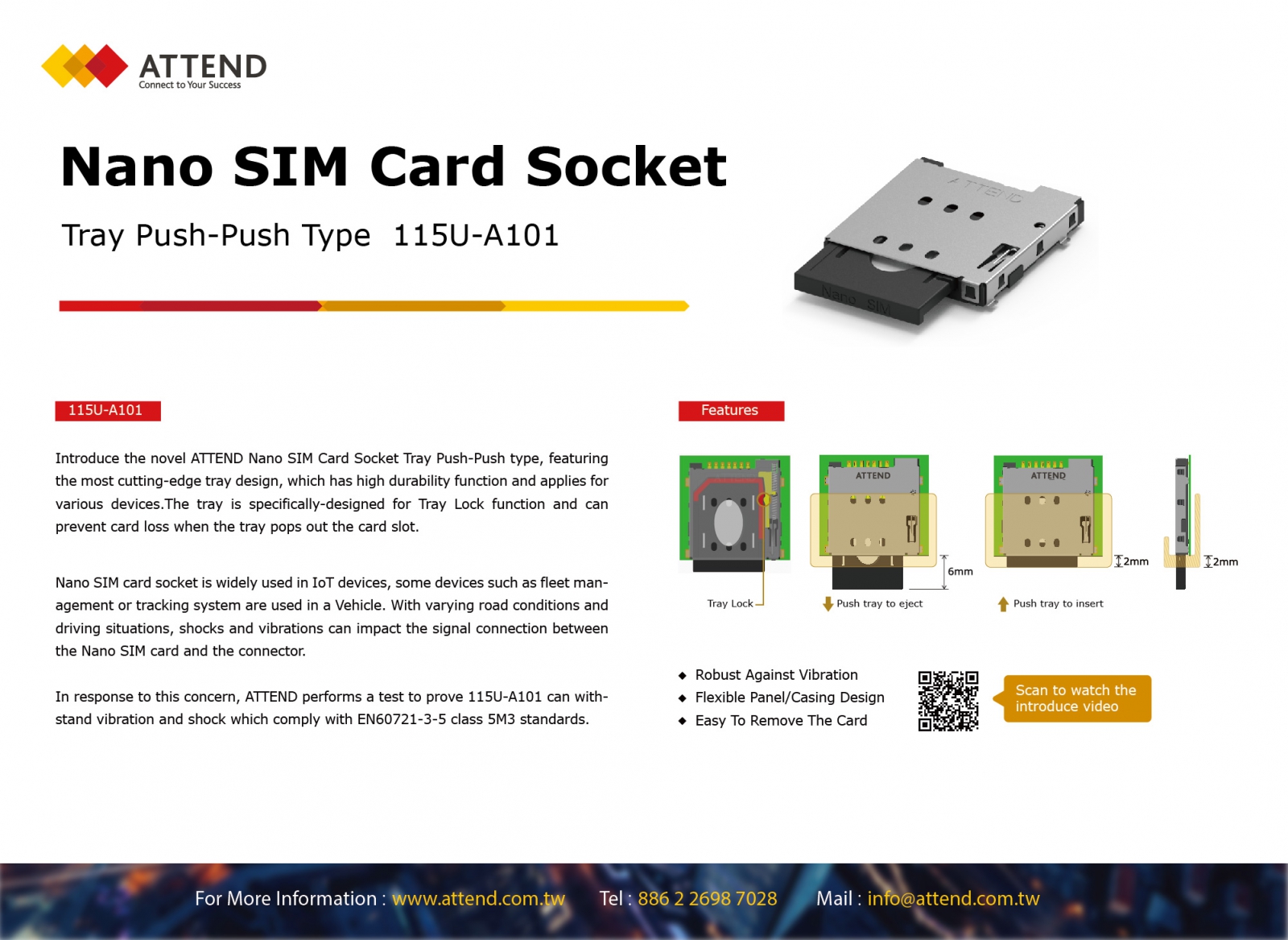 Nano SIM Card Socket Tray Push-Push Type