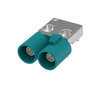 228B-PXX00 FAKRA Plug, 1x2 Port, R/A, Mid Mount, Nose 12/6 O'clock